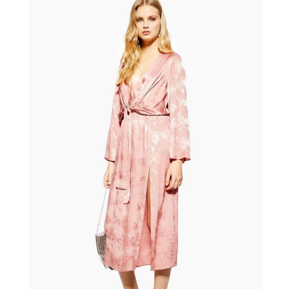 Topshop Snake Jacquard Midi Dress Pink Blush 12